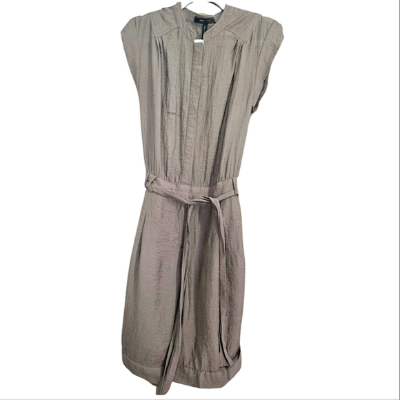 BCBGMAXAZRIA Olive/taupe linen blen cap sleeve tie front short romper. Size 4 - Picture 1 of 16